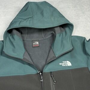 North Face Flight Series Jacket Mens Large Green Black Softshell Hooded Outdoors